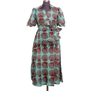 Vestido midi de algodón puro para mujer, estilo canguro, con estampado de conchas hecho a mano, moderno, dulce, línea A, para uso diario, informal o de fiesta. - Product Image 1