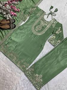 Fashionable Chinon Silk Embroidery Sequence Work Top Palazzo With Dupatta Set - Product Image 4