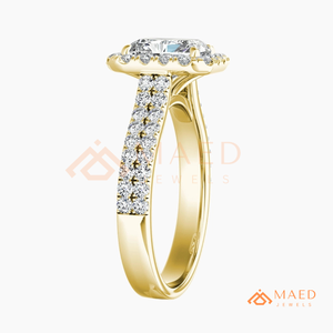 Anillo de compromiso de oro con moissanita de corte esmeralda y halo, para mujer, joyería de aniversario nupcial, regalo elegante y a la moda de EE. UU. - Product Image 6