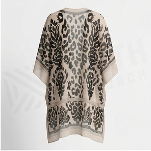 Kimono en mousseline de soie pour femme avec imprimé léopard, col en V, asymétrique, ouvert sur le devant, léger, pour la plage - Product Image 2