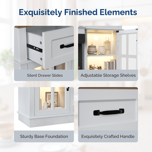 Mobile TV con Caminetto da 36 Pollici, Top Marrone e Mobile Bianco Lavato, 2 Ante, 2 Cassetti, 1 Ripiano, Luci RGB, Console Multimediale - Product Image 3