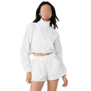 Custom Fitness Windbreaker Hoodie and Shorts Set Women Athletic Sportswear Two Piece Outfit Lightweight - Product Image 1