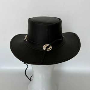 Premium <b>Black</b> Leather <b>Top</b> <b>Hat</b> Classic Vintage Inspired Design for Fashion Wear Events and Costume Styling - Product Image 2