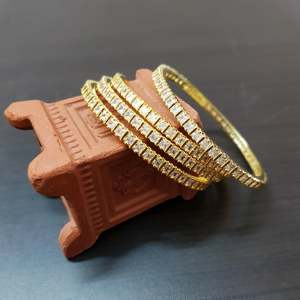 Square Style American Diamond Tennis <b>Bangles</b> 18K <b>Solid</b> <b>Gold</b> - Product Image 1