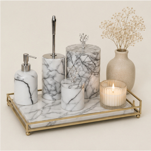Ensemble d'accessoires de salle de bain 4 pièces en marbre blanc, distributeur de savon moderne et pots de toilette pour hôtels et décoration intérieure – Approvisionnement direct usine - Product Image 4