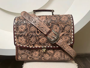 Nouveau Western usiné à la main en cuir Buck Stitch porte-documents sacs en cuir véritable femmes sacs de travail dissimulé transporter bandoulière sacs d'ordinateur portable - Product Image 2