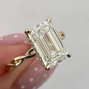 Luxury Design 5.0Ct <b>Emerald</b> Cut Moissanite Hidden Halo Engagement Wedding <b>Ring</b> 925 Sterling <b>Silver</b> Gold Plated Sale Export - Product Image 2