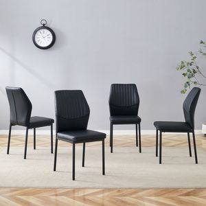Ensemble de 4 chaises de salle à manger de luxe, design simple, en PU noir, avec pieds en métal noir haute résistance et dossier vertical - Product Image 3