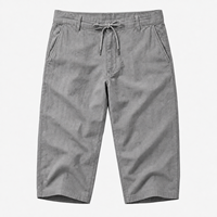 Pantalones Capri Casuales de Tres Cuartos para Hombre, de Algodón Twill, Cintura Alta con Cordón, Pantalones Cortos para Primavera y Playa, Sostenibles