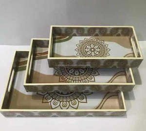 Bandeja de madera hecha a mano con incrustaciones de esmalte para sala de estar DE LA India Bandejas decorativas al por mayor a precio barato - Product Image 4
