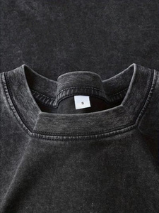 100% Cotton Acid Wash Vintage Distressed Men's Oversized T-Shirts Wholesale Short Sleeve Casual <b>Knitted</b> Regular Fit - Product Image 3