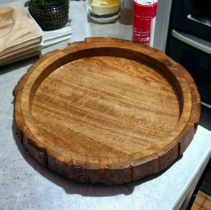 Plateau de service de Style ottoman rustique finition polie en bois d'acacia naturel pour la maison décor de fête divertissant avec mangue mangeant - Product Image 3