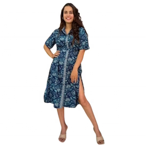 Vestido Bohemio Y2K Casual para Mujer, Corte en A, Estampado Floral, Botones, Ecológico, Cuello en V, Cintura Natural, Tejido de Algodón, Lavable y Transpirable - Product Image 1