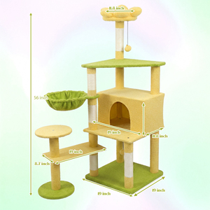 Arbre à chat multi-niveaux en sisal jaune-vert, meuble d'intérieur pour animaux de compagnie, design durable et amovible, facile à assembler - Product Image 6