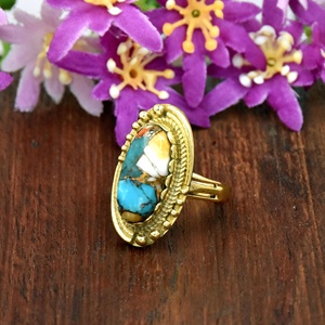 Bague en vermeil or turquoise huître, bijou statement inspiré de l'océan, fait main, cadeau en pierres précieuses pour elle - Product Image 2