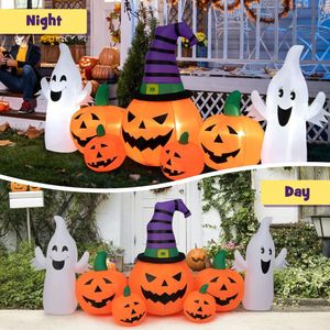 Zucche Gonfiabili di Halloween da 2,7 Metri con 2 Fantasmi, Decorazioni per Giardino Esterno per le Festività - Product Image 2
