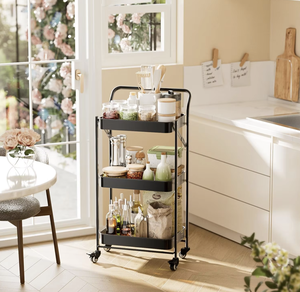 Multi-Function 3-Tier Kitchen Cart With Wheels Black Metal Storage Organizer For Freestanding Use In Kitchen - Product Image 3