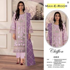 Présentation du costume pakistanais en chiffon lourd avec broderies riches et travail de sequins, achat direct auprès du fournisseur - Product Image 3
