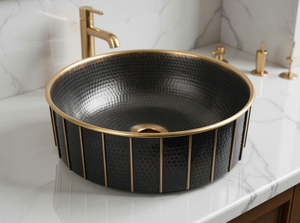 Handmade Black Gold Hammered Brass Vessel Sink Luxury Two Tone Brass Bathroom Wash <b>Basin</b> Decorative Vanity <b>Basin</b> - Product Image 2
