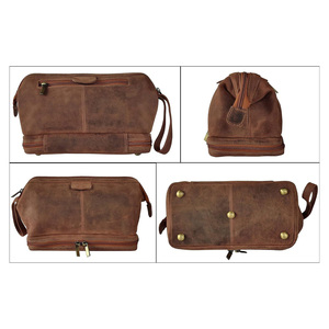 Leather Toiletry Bag Rectangle Double Tier Durable Classic Style for Bathroom Use - Product Image 5
