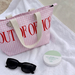 Grand sac fourre-tout en toile écologique à carreaux avec fermeture éclair, option logo personnalisé, bandoulière - Product Image 4