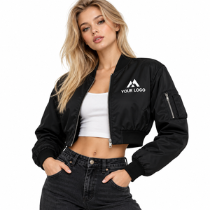 Rajputana Corporation Custom Logo Printed <b>Women</b> Crop Bomber <b>Jacket</b> <b>Lightweight</b> Streetwear Zipper Top Outdoor Wear MA1 <b>Jackets</b> - Product Image 2