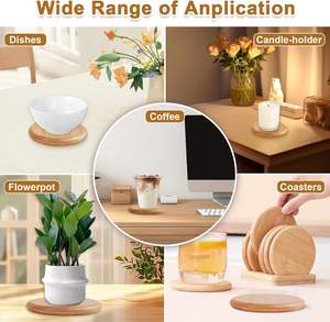 Sous-verres en bois avec support, sous-verres antidérapants en bois pour boissons, porte-bougies, sous-verres ronds pour boissons, tasses, verres, café, bière - Product Image 2