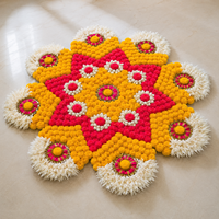 Tapis Rangoli Floral Fait Main Jaune Rose Blanc Décoration Mandala Fleurie pour Diwali Mariage Puja Décoration de Sol Festive Amovible