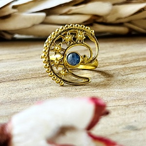 Bague Cocktail Étoile en Laiton Plaqué Or 18 carats avec Kyanite Céleste, Design Unique, Style Bohème Croissant, pour Femme, Vente en Gros/OEM/ODM - Product Image 1