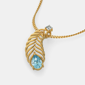 Collar con Colgante de Pluma de Oro Amarillo, Topacio Azul y Diamante Cultivado en Laboratorio - Product Image 4