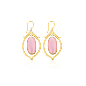 Boucles d'oreilles élégantes en laiton plaqué or avec pierre précieuse œil de chat rose, serties de pierres, bijoux de mode pour femmes Shilpi Impex - Product Image 1