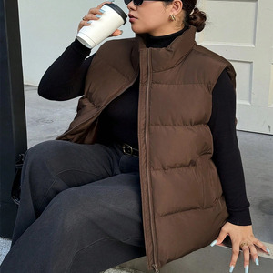 Nouveaux modèles de vestes matelassées longues à capuche sans manches pour femmes, couleur unie, gilet matelassé en coton, veste sans manches à effet bulles pour femmes - Product Image 3