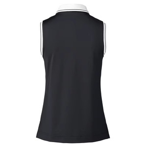 Camiseta Polo sin Mangas para Mujer, Color Negro Sólido, Tejido de Poliéster Transpirable, Estilo Casual - Product Image 2