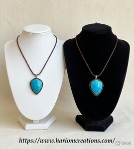 Collar de Macramé Hecho a Mano al por Mayor con Cordón Encerado Marrón y Colgante de Turquesa en Forma de Lágrima, Ajustable, Estilo Boho, con Piedra Preciosa - Product Image 4