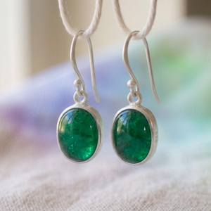 925 <b>Sterling</b> <b>Silver</b> Green Onyx Trendy Earring <b>Wire</b> Drop Dangle Earrings Oval Bezel Set for Women Party Wedding - Product Image 1