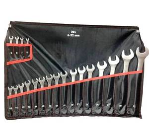 High Quality Matte Finish Metric Combination Spanner Set 20 Piece With Canvas Roll <b>Up</b> Bag Professional <b>Open</b> End and Ring Box - Product Image 1
