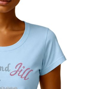 Light Blue Short Sleeve Crew Neck <b>T</b> <b>Shirt</b> with Colorful Jack and Jill Mom Embroidered Lettering Women's Casual Graphic Fashion - Product Image 3