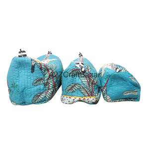 Ensemble de trousses de voyage légères en coton durable à motif pompon et fermeture éclair - Écologiques et réutilisables - Petites/Moyennes/Grandes tailles pour rangement de maquillage - Product Image 2