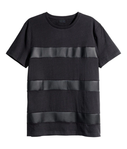 เสื้อยืดหนังดีไซน์พิเศษ แขนหนัง PU สำหรับผู้ชาย/เสื้อยืดหนังสั่งทำขายส่ง - Product Image 5