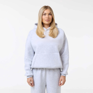 Sweat à capuche d'hiver pour femme, gris chiné, imprimé délavé à l'acide, épaules tombantes, coupe oversize, 100 % coton, écologique, respirant, longueur intégrale - Product Image 4