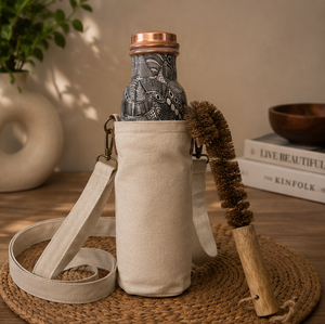 Artisanal Doodle Printed Copper Hydration Vessel With <b>Brush</b> Eco-friendly Portable Multi-Use Home Use with Coaster Lids - Product Image 4