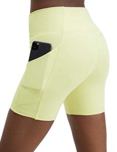 Vente chaude femmes Yoga Shorts taille haute poches diagonales séchage rapide maille respirant solide motif entraînement Gym sport Shorts - Product Image 2