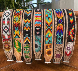 New Product Designer High Quality Hand Tooled Leather Adjustable Beaded Pet Collar Luxury Handmade Cowhide Leather Dog Collar - Product Image 3