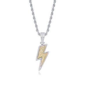 Collier pendentif éclair argenté avec moissanite glacée, chaîne corde, bijou statement hip-hop, cadeau - Product Image 2