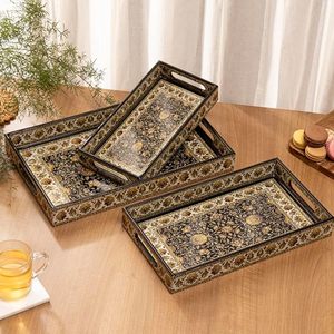 Plateau de service rectangulaire en bois peint à la main Mughal, avec poignées, style traditionnel chinois, pour la maison et les mariages - Product Image 3