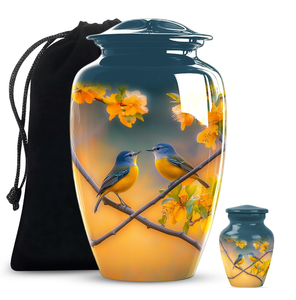 Urna Funeraria de Aluminio Blue Bird, Recipiente Conmemorativo Personalizable con Diseño Floral para Cenizas, Urna Crematoria para Adultos, Exhibición en el Hogar - Product Image 3