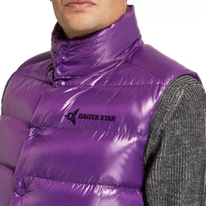 DAIZEN STAR High Quality Men's Purple Stand Collar Puffer Vest Solid Color Windproof Casual Outerwear Button Closure Winter Wear - Product Image 5