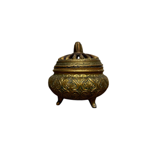 Hand Carved Luxury Brass Incense Burner Vented Lid Ornate Antique Gold Finish Eco-Friendly Ash Catcher for Home Hotel Decor - Product Image 3