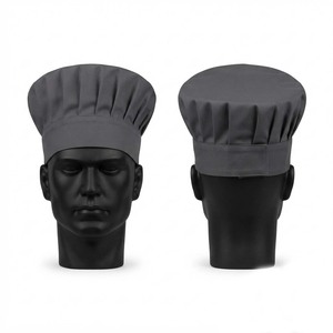 Premium Quality Waterproof Polycotton <b>Chef</b> Cap 180 GSM Dark Gray Pleated Crown Adjustable Unisex Kitchen Cooking <b>Hat</b> Custom Logo - Product Image 1