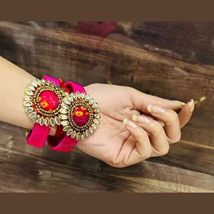 Nueva Llegada, Elegantes Pulseras con Diseño de Flores Kundan Rojas, Hermosas Pulseras de Color Rosa para Bodas y Fiestas - Product Image 4